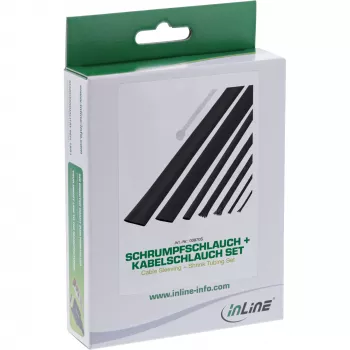 Set de funda de cables + tubo termorretráctil InLine negro