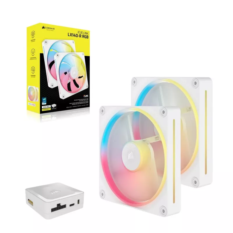 Kit de inicio de ventiladores CORSAIR Icue Link Lx140-r RGB 140mm PWM Reverse - blanco