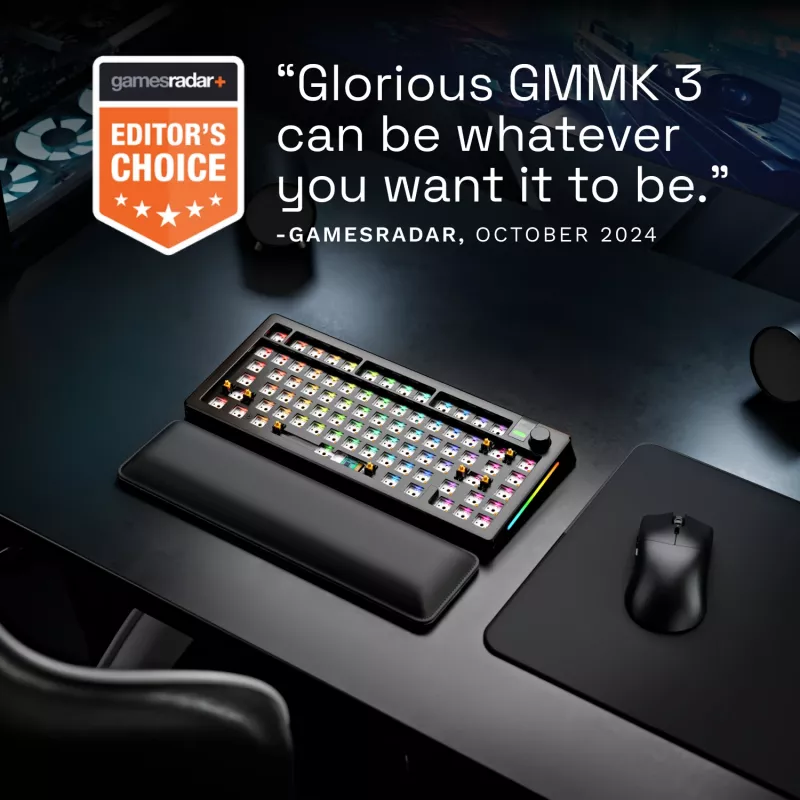 Glorious GMMK 3 Pro 75% teclado gaming barebone GLO-KB-GMMK3-PRO-75-BB-W-BLK-US, con cable, distribución ANSI US, negro