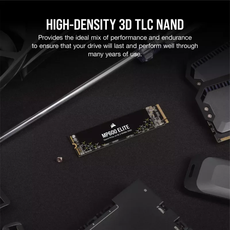 SSD Corsair MP600 Elite CSSD-F1000GBMP600ENH, 1 TB, M.2 2280, PCIe 4.0 x4 NVMe, 3D TLC, cifrado AES de 256 bits
