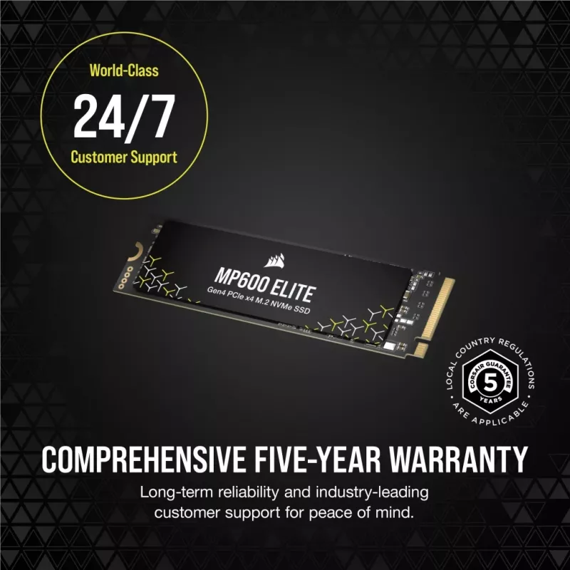 SSD Corsair MP600 Elite CSSD-F1000GBMP600ENH, 1 TB, M.2 2280, PCIe 4.0 x4 NVMe, 3D TLC, cifrado AES de 256 bits