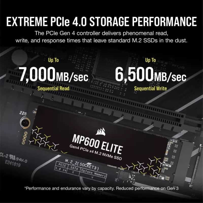 SSD Corsair MP600 Elite CSSD-F1000GBMP600ENH, 1 TB, M.2 2280, PCIe 4.0 x4 NVMe, 3D TLC, cifrado AES de 256 bits