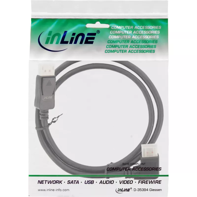 Cable InLine DisplayPort 1.4, 8K4K, en ángulo recto, negro/dorado, 2 m