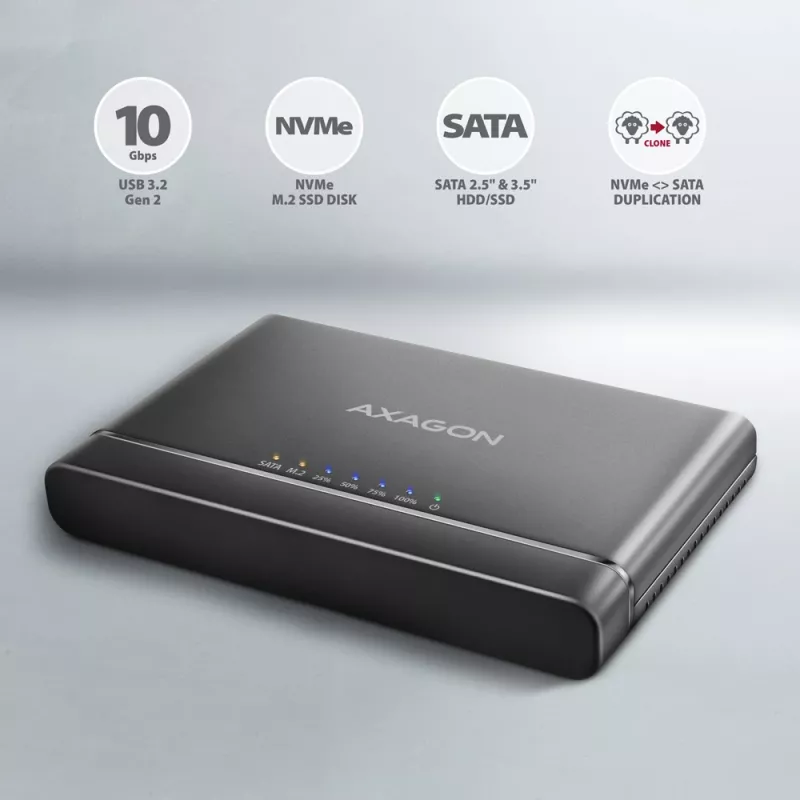 Clone Master USB-C Axagon ADSA-CC NVMe M.2 SSD y SATA HDD