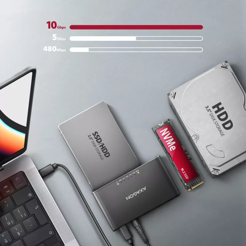 Clone Master USB-C Axagon ADSA-CC NVMe M.2 SSD y SATA HDD