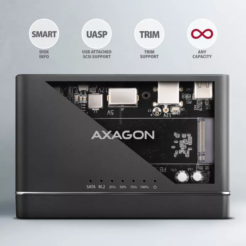 Clone Master USB-C Axagon ADSA-CC NVMe M.2 SSD y SATA HDD