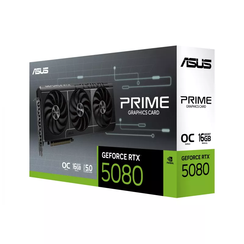 Tarjeta gráfica ASUS GeForce RTX 5080 — 16 GB GDDR7, 256 bits, PCIe 5.0, 3x DisplayPort, 1x HDMI, 306×126×50 mm