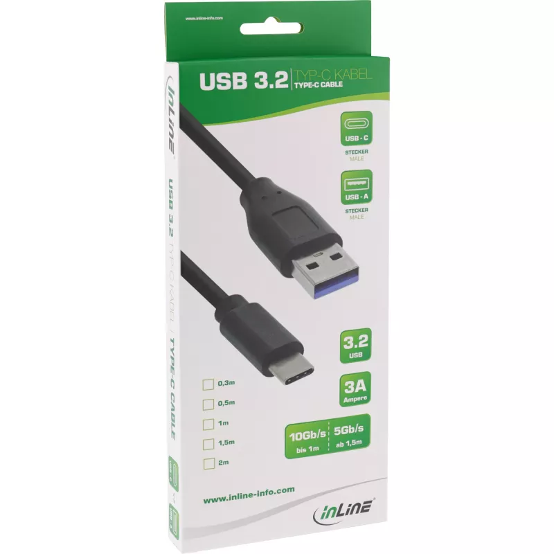 Cable InLine USB 3.2 Gen.1x2, conector macho USB-C / conector macho USB-A, negro, 1 m