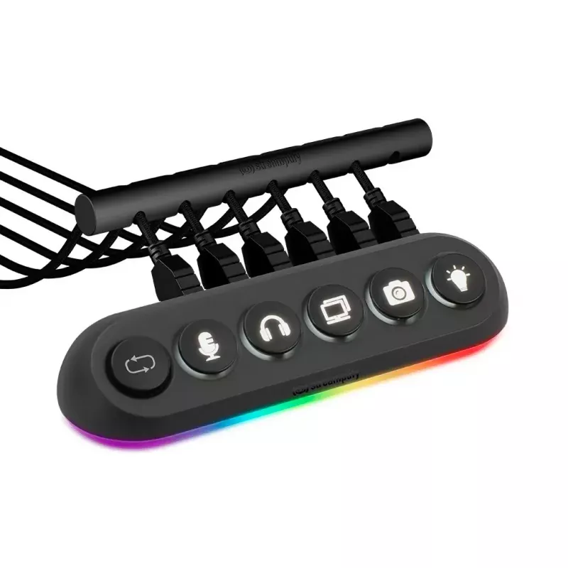 Streamplify HUB DECK 5 concentrador USB, 4x USB 3.0, 1x USB 2.0, RGB, 12V, cable de alimentación UE, negro