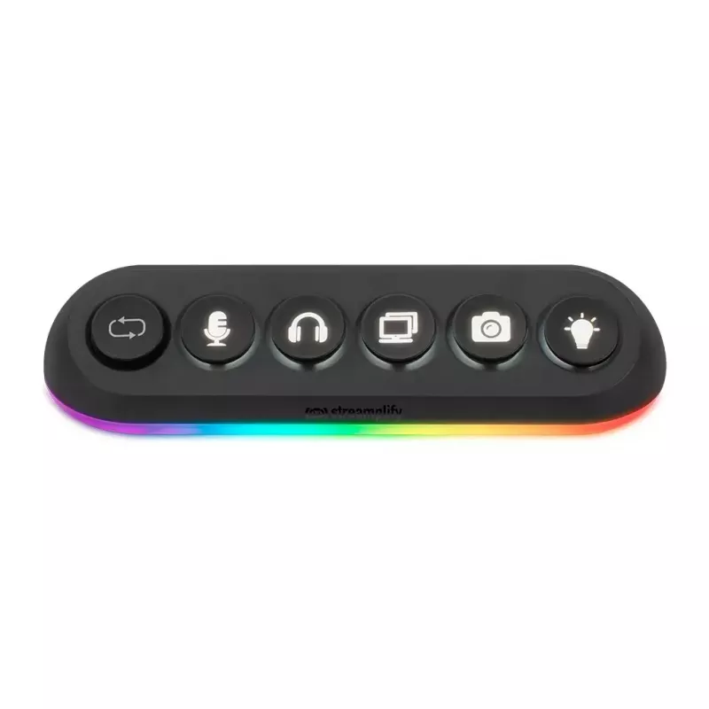 Streamplify HUB DECK 5 concentrador USB, 4x USB 3.0, 1x USB 2.0, RGB, 12V, cable de alimentación UE, negro