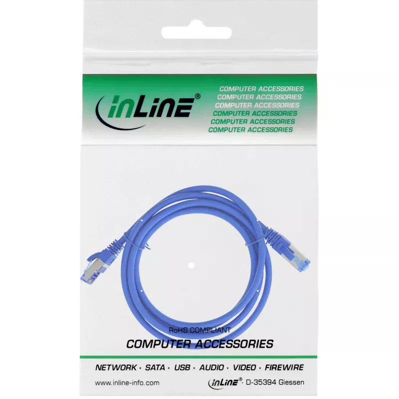 Cable de parcheo InLine S/FTP PiMF Cat.6A libre de halógenos 500 MHz azul 3 m