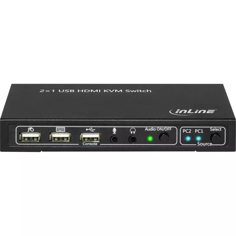 Conmutador KVM HDMI InLine 2x1, 2x1, HDMI 4K2K, hub USB 2.0, con audio