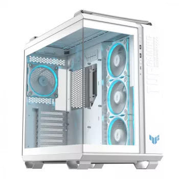 Caja de PC ASUS TUF GAMING GT502 Horizon TG ARGB Blanca — Semitorre, ATX, cristal templado, 4 bahías de 3,5 pulgadas, GPU máx. 400 mm