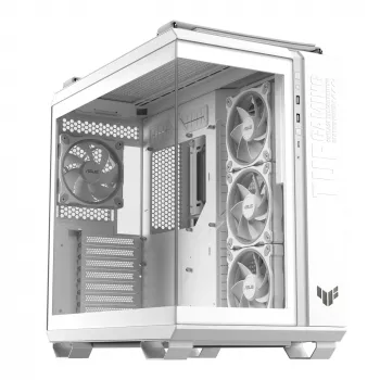 Caja de PC ASUS TUF GAMING GT502 Horizon TG ARGB Blanca — Semitorre, ATX, cristal templado, 4 bahías de 3,5 pulgadas, GPU máx. 400 mm