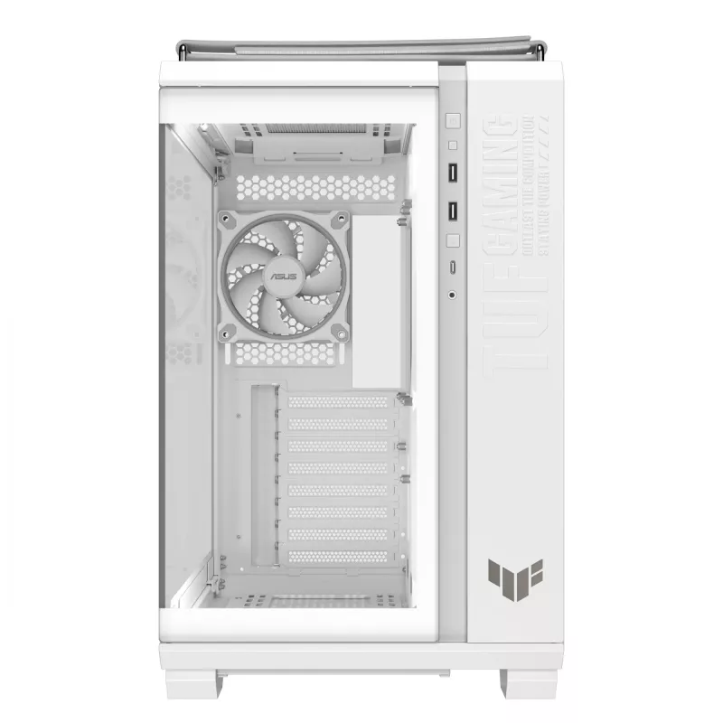 Caja de PC ASUS TUF GAMING GT502 Horizon TG ARGB Blanca — Semitorre, ATX, cristal templado, 4 bahías de 3,5 pulgadas, GPU máx. 400 mm