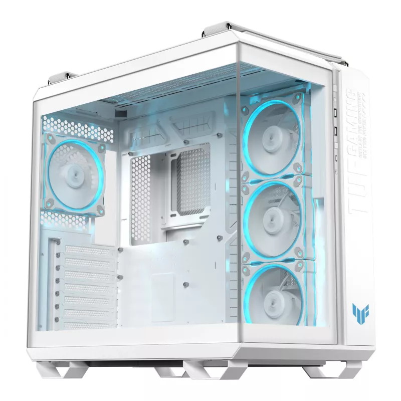 Caja de PC ASUS TUF GAMING GT502 Horizon TG ARGB Blanca — Semitorre, ATX, cristal templado, 4 bahías de 3,5 pulgadas, GPU máx. 400 mm