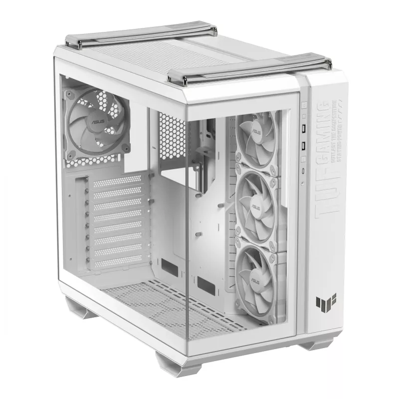 Caja de PC ASUS TUF GAMING GT502 Horizon TG ARGB Blanca — Semitorre, ATX, cristal templado, 4 bahías de 3,5 pulgadas, GPU máx. 400 mm