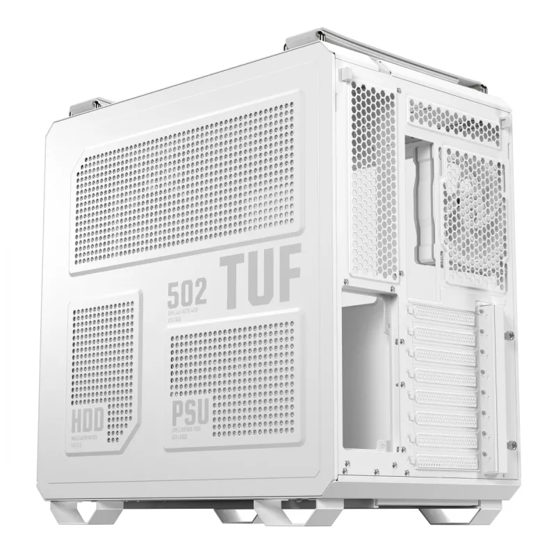 Caja de PC ASUS TUF GAMING GT502 Horizon TG ARGB Blanca — Semitorre, ATX, cristal templado, 4 bahías de 3,5 pulgadas, GPU máx. 400 mm