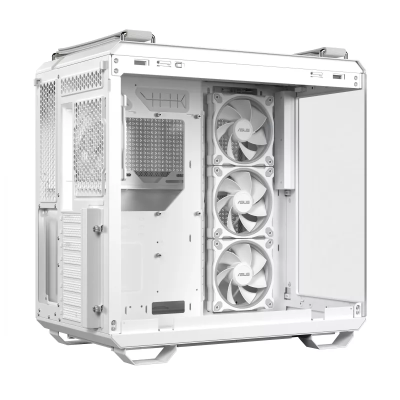 Caja de PC ASUS TUF GAMING GT502 Horizon TG ARGB Blanca — Semitorre, ATX, cristal templado, 4 bahías de 3,5 pulgadas, GPU máx. 400 mm