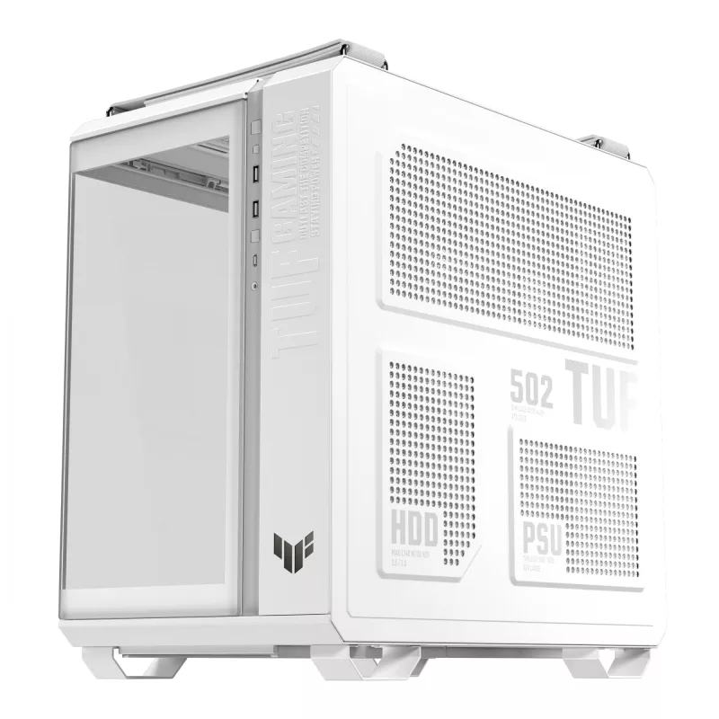 Caja de PC ASUS TUF GAMING GT502 Horizon TG ARGB Blanca — Semitorre, ATX, cristal templado, 4 bahías de 3,5 pulgadas, GPU máx. 400 mm