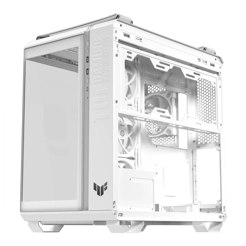 Caja de PC ASUS TUF GAMING GT502 Horizon TG ARGB Blanca — Semitorre, ATX, cristal templado, 4 bahías de 3,5 pulgadas, GPU máx. 400 mm