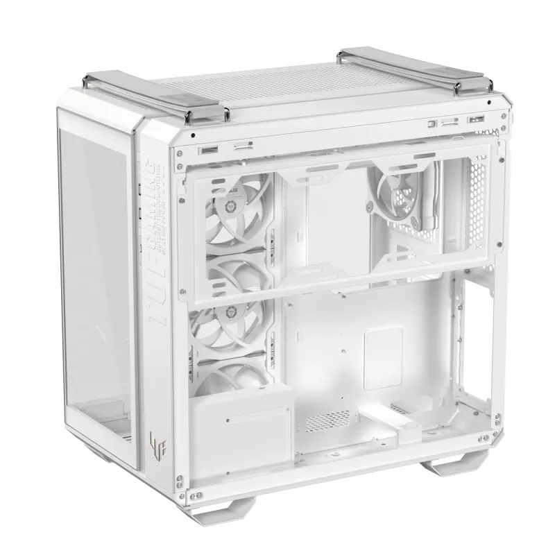 Caja de PC ASUS TUF GAMING GT502 Horizon TG ARGB Blanca — Semitorre, ATX, cristal templado, 4 bahías de 3,5 pulgadas, GPU máx. 400 mm