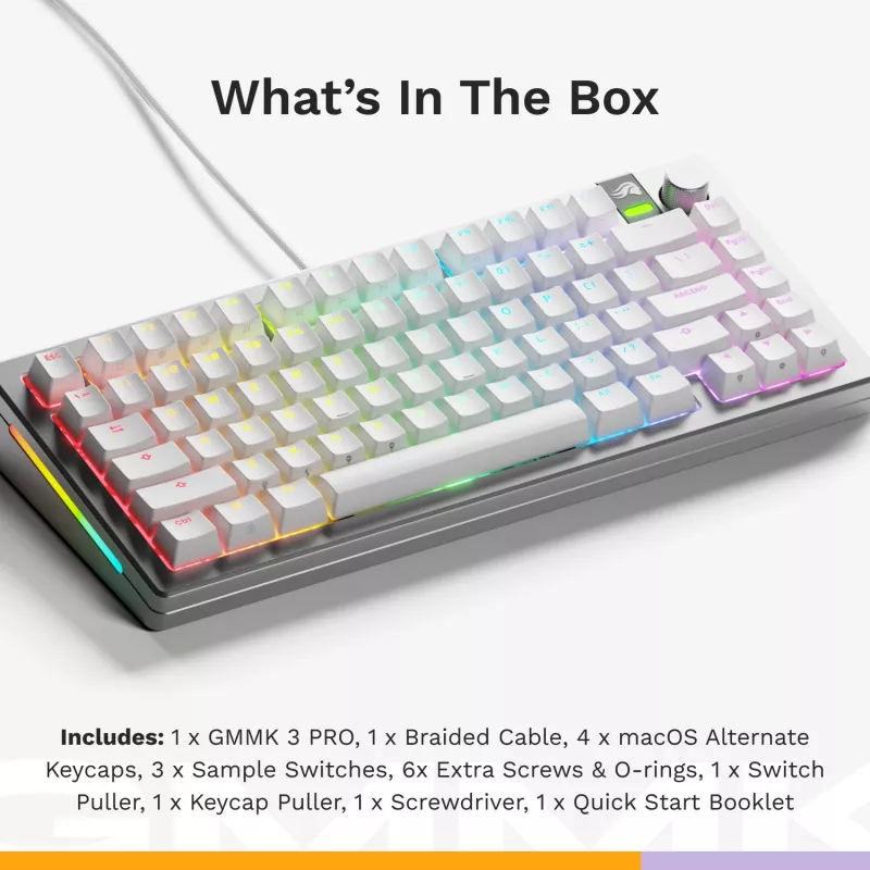 Glorious GMMK 3 Pro 75% teclado gaming personalizable, premontado, con cable, switches Fox, ANSI (US), plateado