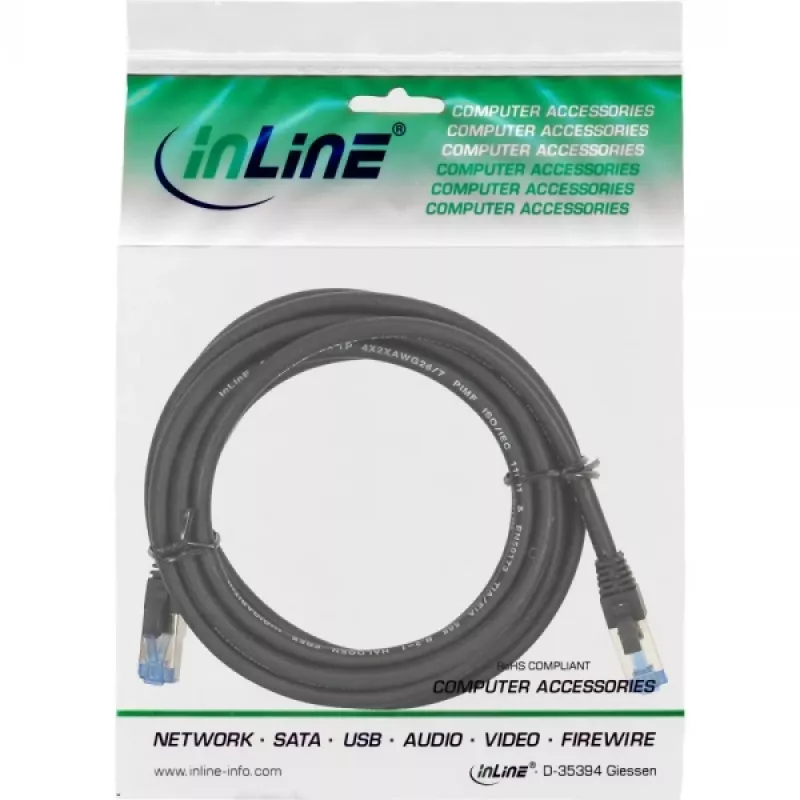 Cable de red InLine S/FTP PiMF Cat.6A libre de halógenos 500MHz negro 2m