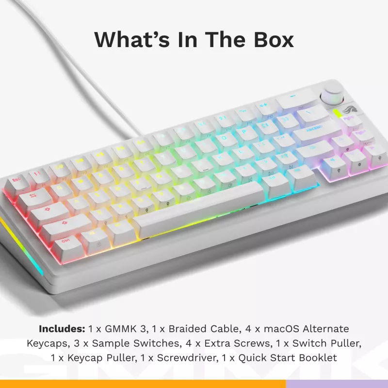 Teclado mecánico gaming GLORIOUS GMMK 3 65% Blanco — con cable USB, RGB, QWERTY (US)