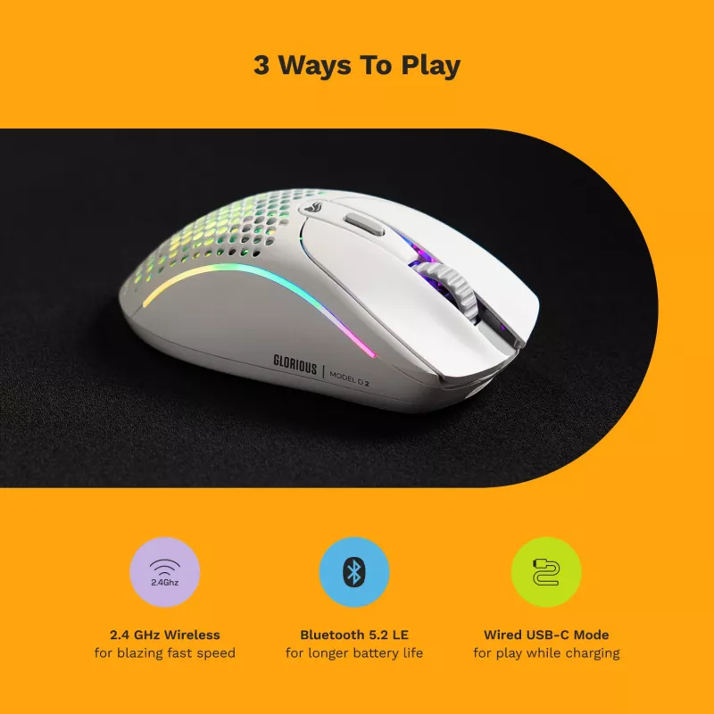 Ratón Glorious Gaming Glorious Model D 2 Wireless - blanco mate, diestro, RF Wireless, 19000 DPI, blanco