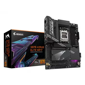Placa base GIGABYTE X870 AORUS ELITE WIFI7 - Compatible con CPUs AMD Ryzen 9000, VRM 16+2+2 fases, hasta 8000MHz DDR5 (OC), 3xPCIe 5.0 + 1xPCIe 4.0, Wi-Fi 7, 2.5GbE LAN, USB 4