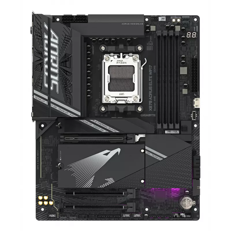 Placa base GIGABYTE X870 AORUS ELITE WIFI7 - Compatible con CPUs AMD Ryzen 9000, VRM 16+2+2 fases, hasta 8000MHz DDR5 (OC), 3xPCIe 5.0 + 1xPCIe 4.0, Wi-Fi 7, 2.5GbE LAN, USB 4
