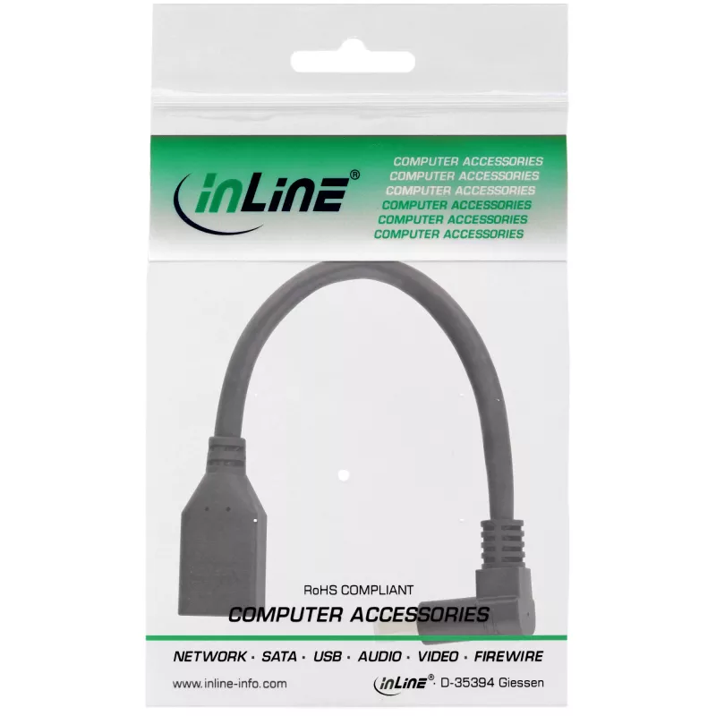 Cable adaptador DisplayPort 1.4 InLine M/H, 8K4K, acodado hacia abajo, negro/dorado