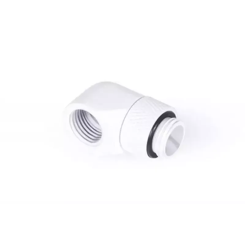 Set de montaje Alphacool Eiszapfen Conector en L giratorio G1/4 rosca macho a G1/4 rosca hembra blanco
