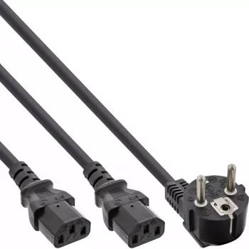 InLine Cable de alimentación en Y 1x CEE 7/7 en ángulo / 2x conector IEC C13 de 3 polos, 1,8 m