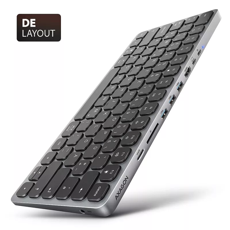 Axagon HMC-KB-GE, hub USB 5Gbps con teclado, HDMI 4K/60Hz, 3x USB-A, SD/mSD, audio, PD 100, distribución alemana