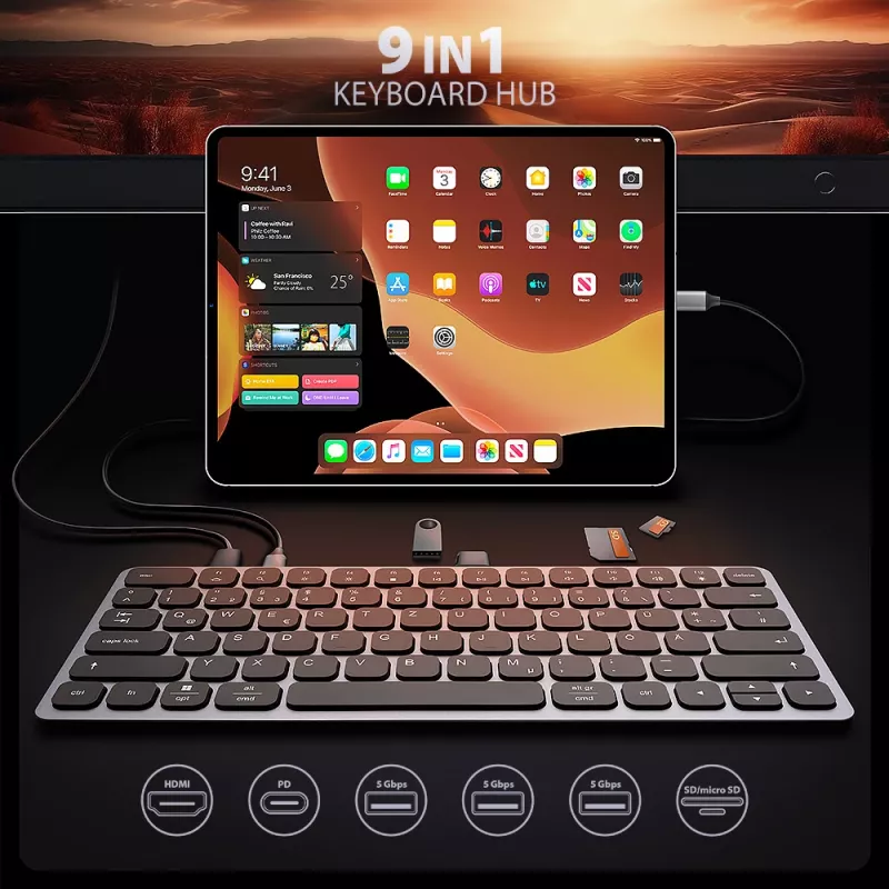 Axagon HMC-KB-GE, hub USB 5Gbps con teclado, HDMI 4K/60Hz, 3x USB-A, SD/mSD, audio, PD 100, distribución alemana