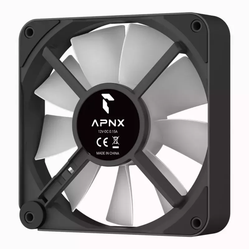 APNX FP2-120 PWM ARGB ventilador de caja, 120 mm, 500–1800 rpm, 83,85 CFM, 34,8 dB, negro