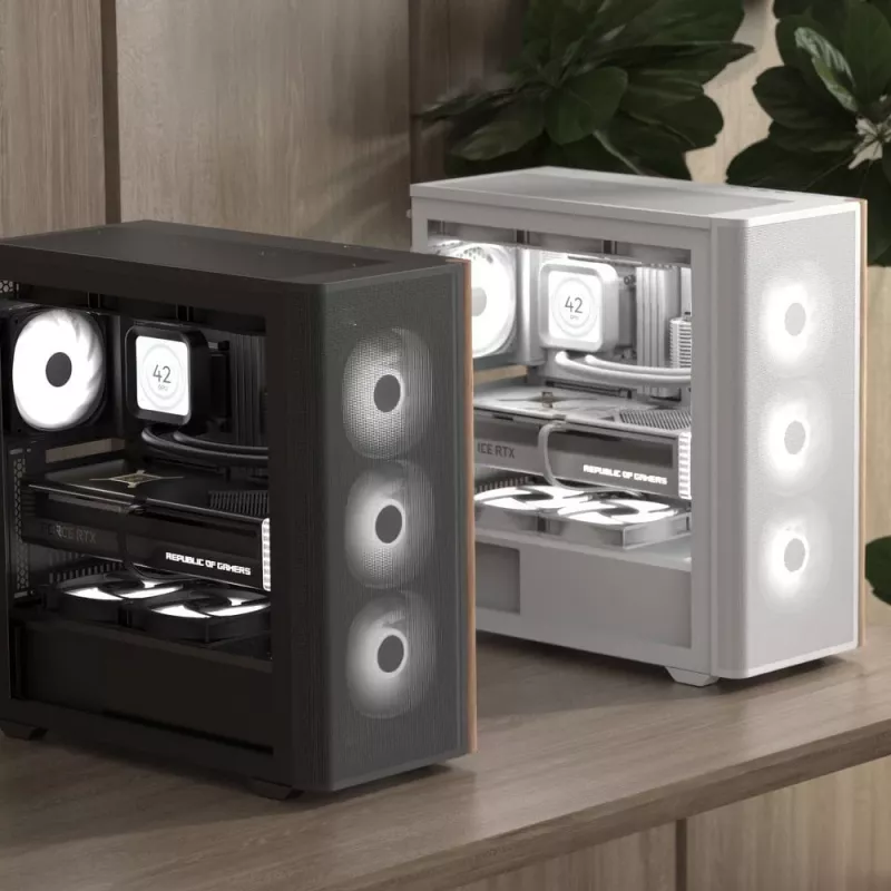 Aerocool D501A Midi Tower negro, madera