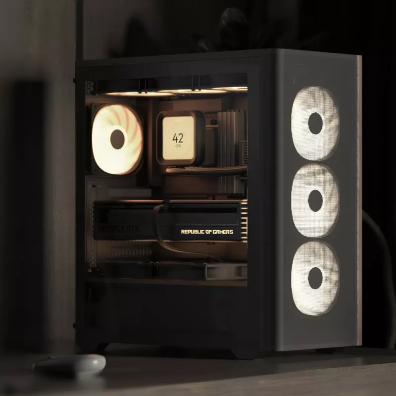 Aerocool D501A Midi Tower negro, madera