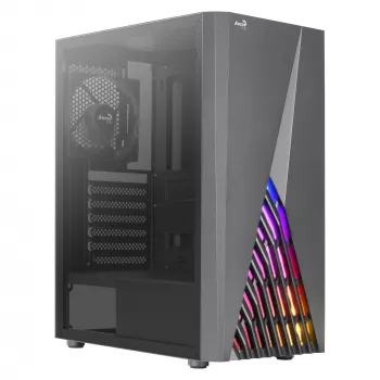 Caja de PC Aerocool DELTABKV1 ATX frontal RGB, ventana lateral completa, ventilador de 12cm, negra