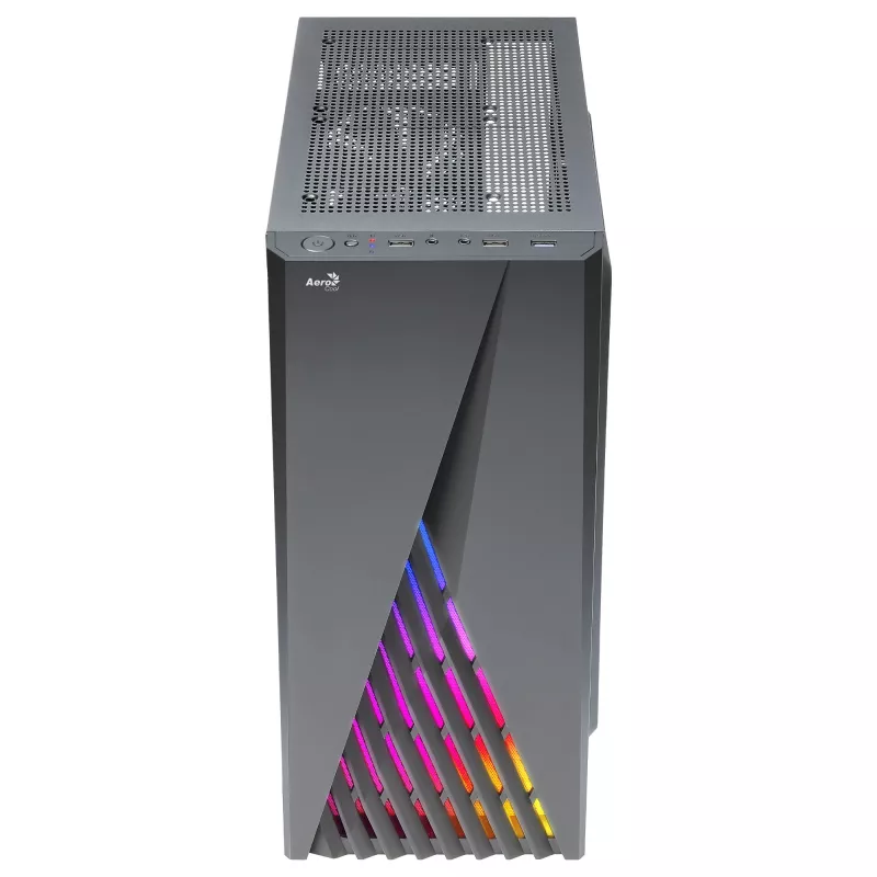 Caja de PC Aerocool DELTABKV1 ATX frontal RGB, ventana lateral completa, ventilador de 12cm, negra
