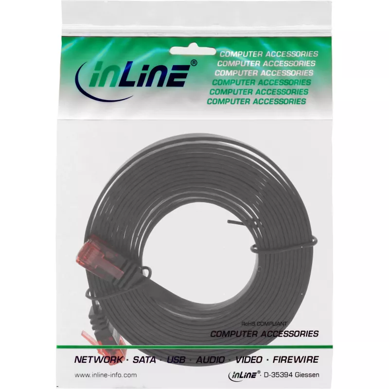 InLine Cable plano ultraslim patch U/UTP Cat.6 compatible Gigabit negro 1 m