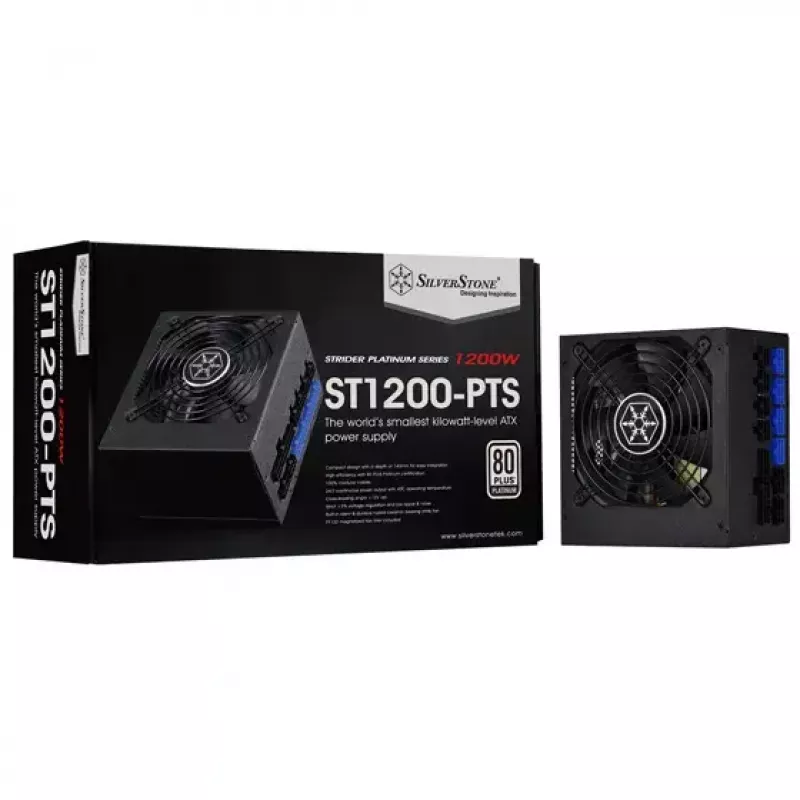 Fuente de alimentación SILVERSTONE ST1200-PTS 1200 W 80 PLUS Platinum, 20+4-Pin ATX, ventilador de 120 mm, negro