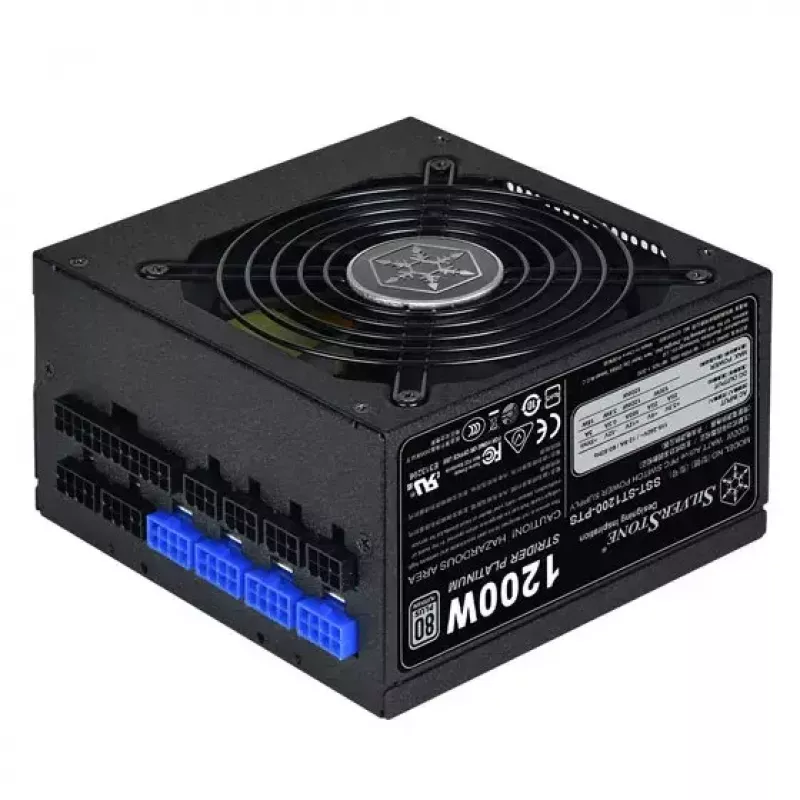 Fuente de alimentación SILVERSTONE ST1200-PTS 1200 W 80 PLUS Platinum, 20+4-Pin ATX, ventilador de 120 mm, negro