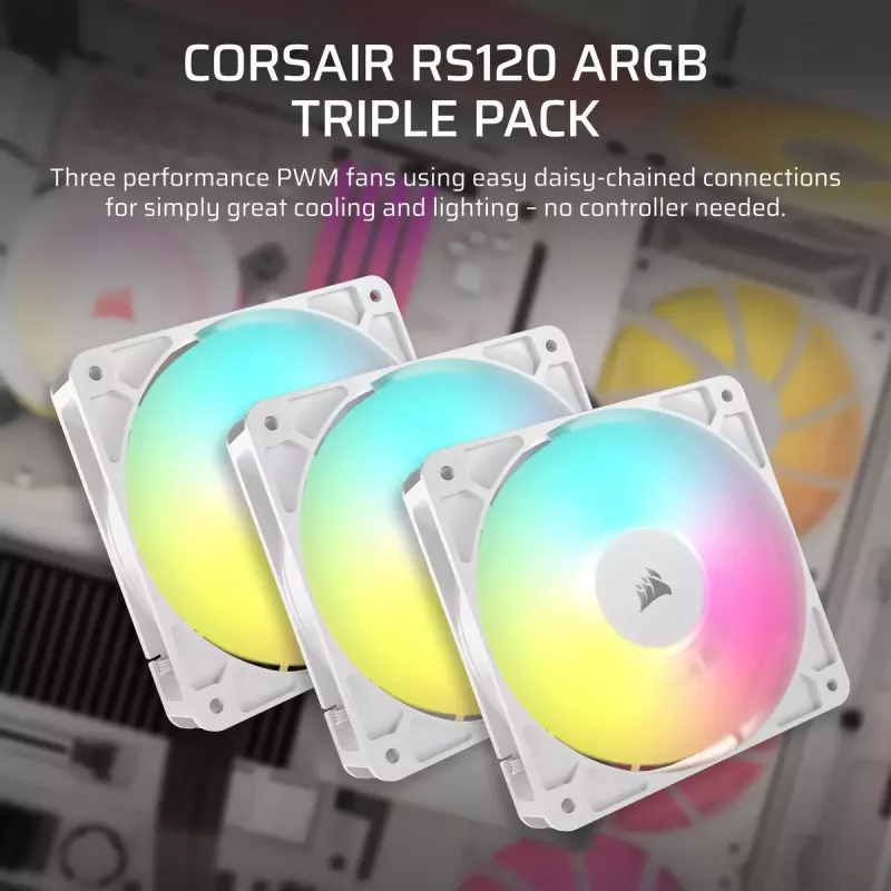 Ventilador Corsair RS120 ARGB 12 cm blanco 420–2100 U/min 3 uds.