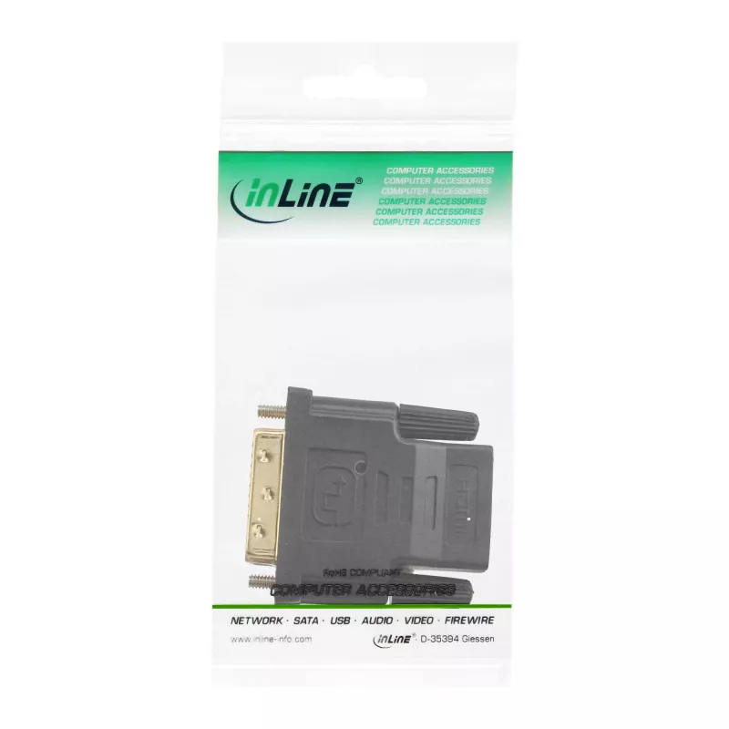 Adaptador InLine HDMI a DVI conector hembra / conector macho dorado, 4K2K
