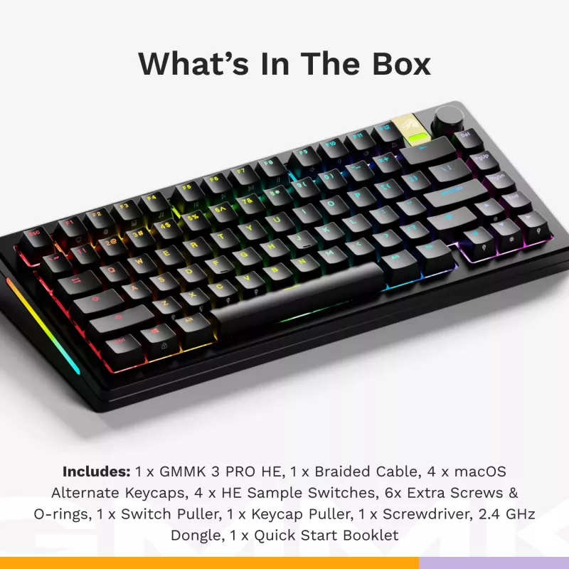 Glorious GMMK 3 Pro HE teclado gaming inalámbrico 75 %, premontado, interruptores Fox HE, ANSI US, negro