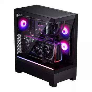 Caja de PC Phanteks XT View torre negra — torre Midi, cristal templado, RGB, compatible con ATX/EATX/Micro-ATX/Mini-ITX, GPU hasta 41,5 cm, disipador de CPU 184 mm