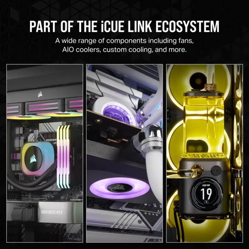 Ventilador Corsair iCUE LINK RX140 RGB, 14 cm, negro, 300–1700 rpm, rodamiento magnético